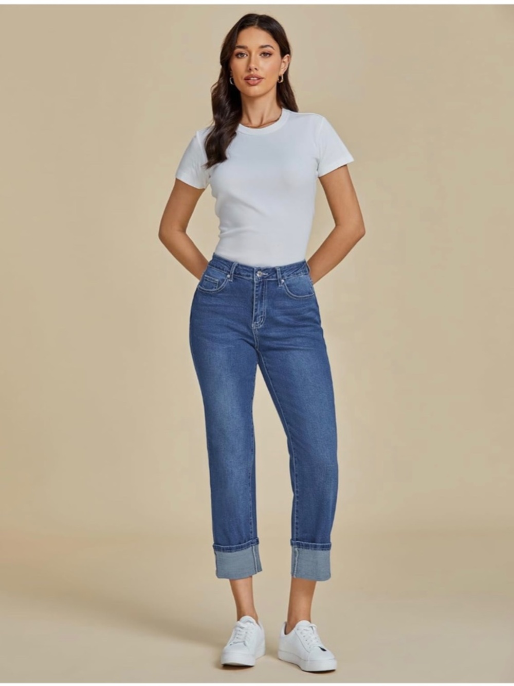 LUVAMIA Straight leg Boyfriend High-Rise Cropped Cuffed Hem Jeans SZ S